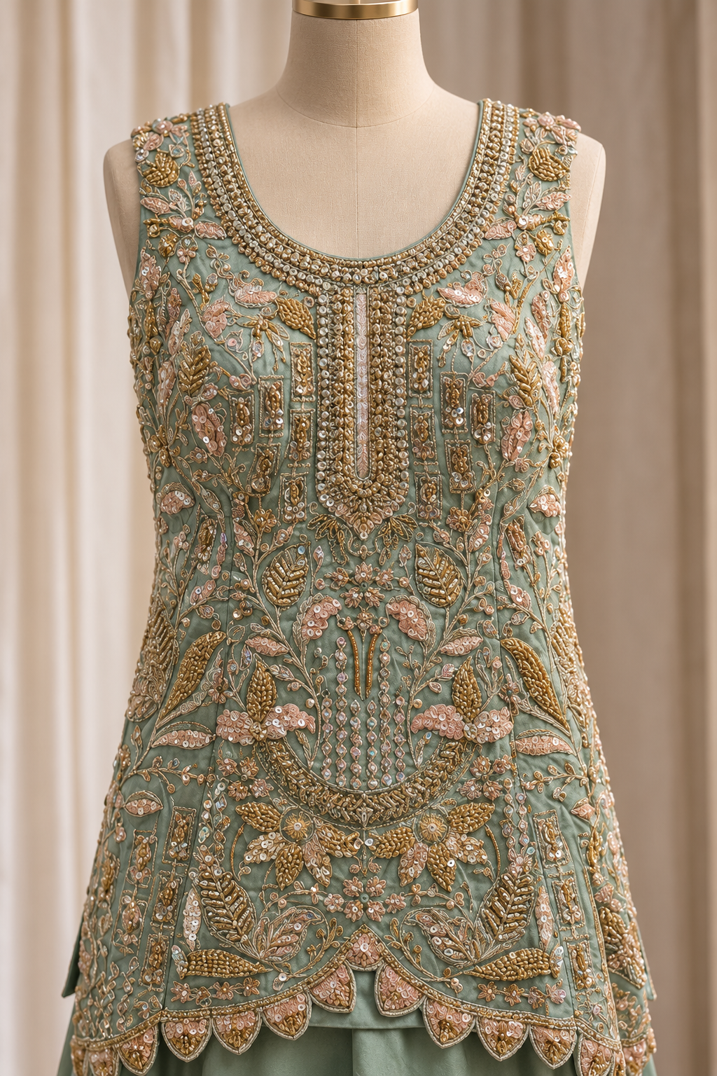 Sozzled Tissue Silk Fabric and Dusty Green Color With Kasab Work With Palazzo Suits