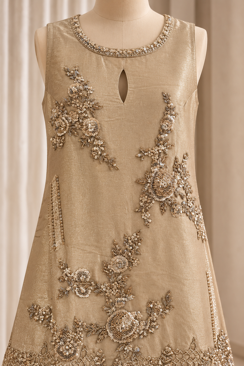 Classy Tissue Silk Fabric and Beige Green Color With Zardozi Work With Palazzo Suits
