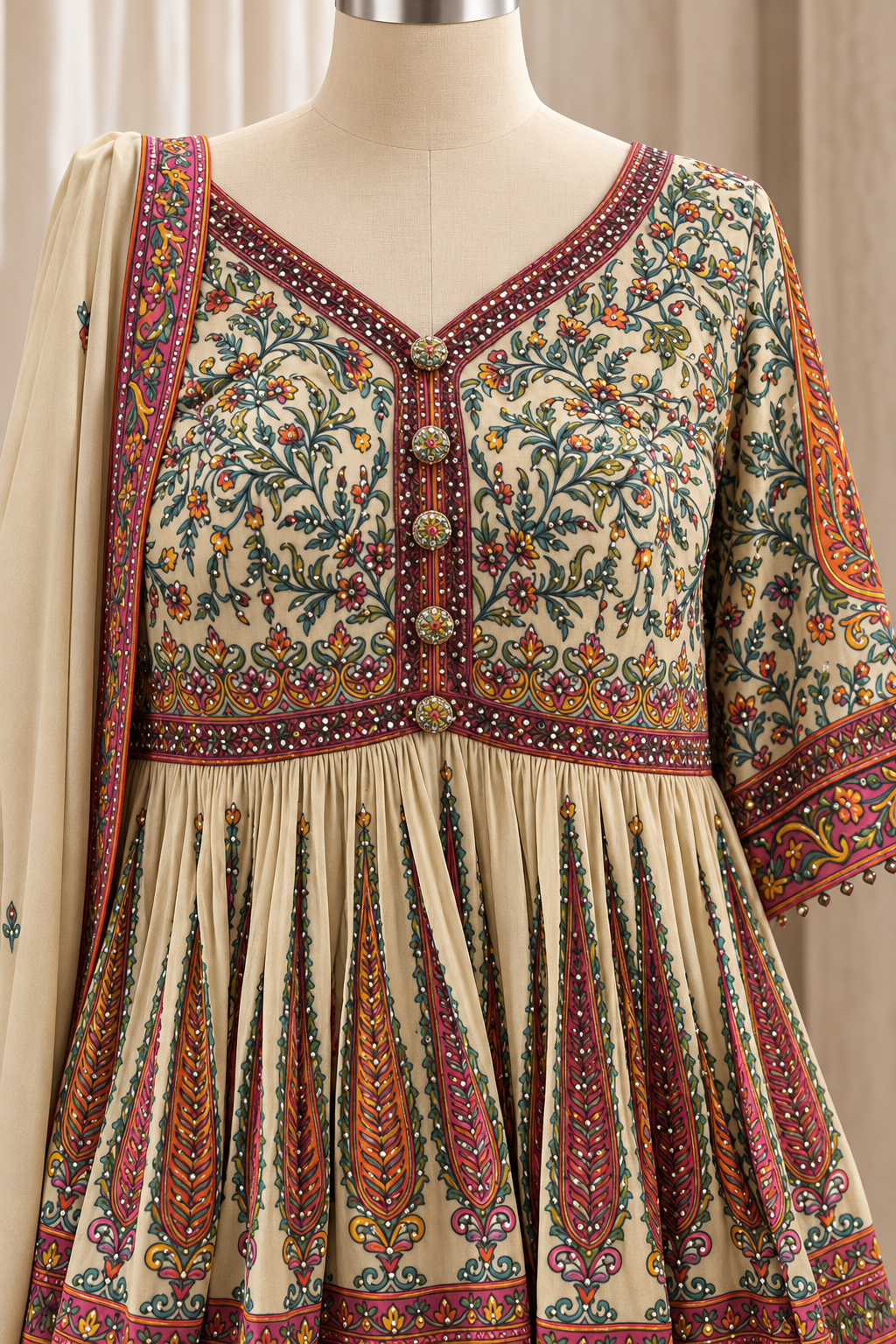 Classy Crepe Silk Fabric and Beige Color With Swarovski Diamond Work With Garara Suits
