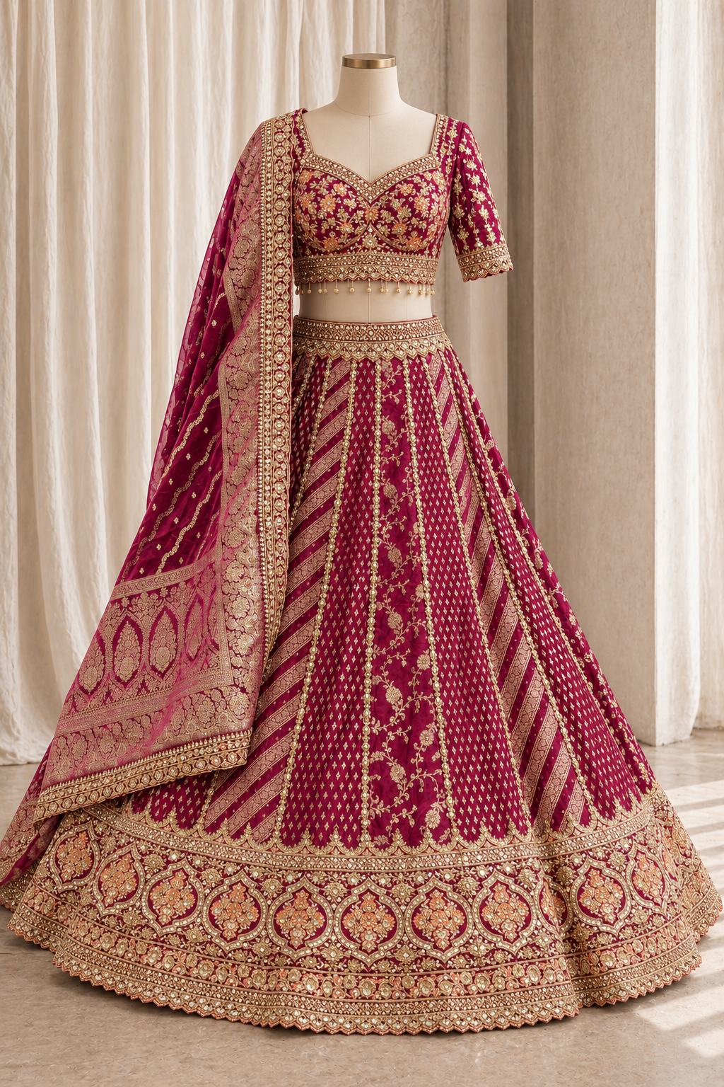 Special Dupion Silk Fabric and Rani Color With Zari Work With Lehenga Choli