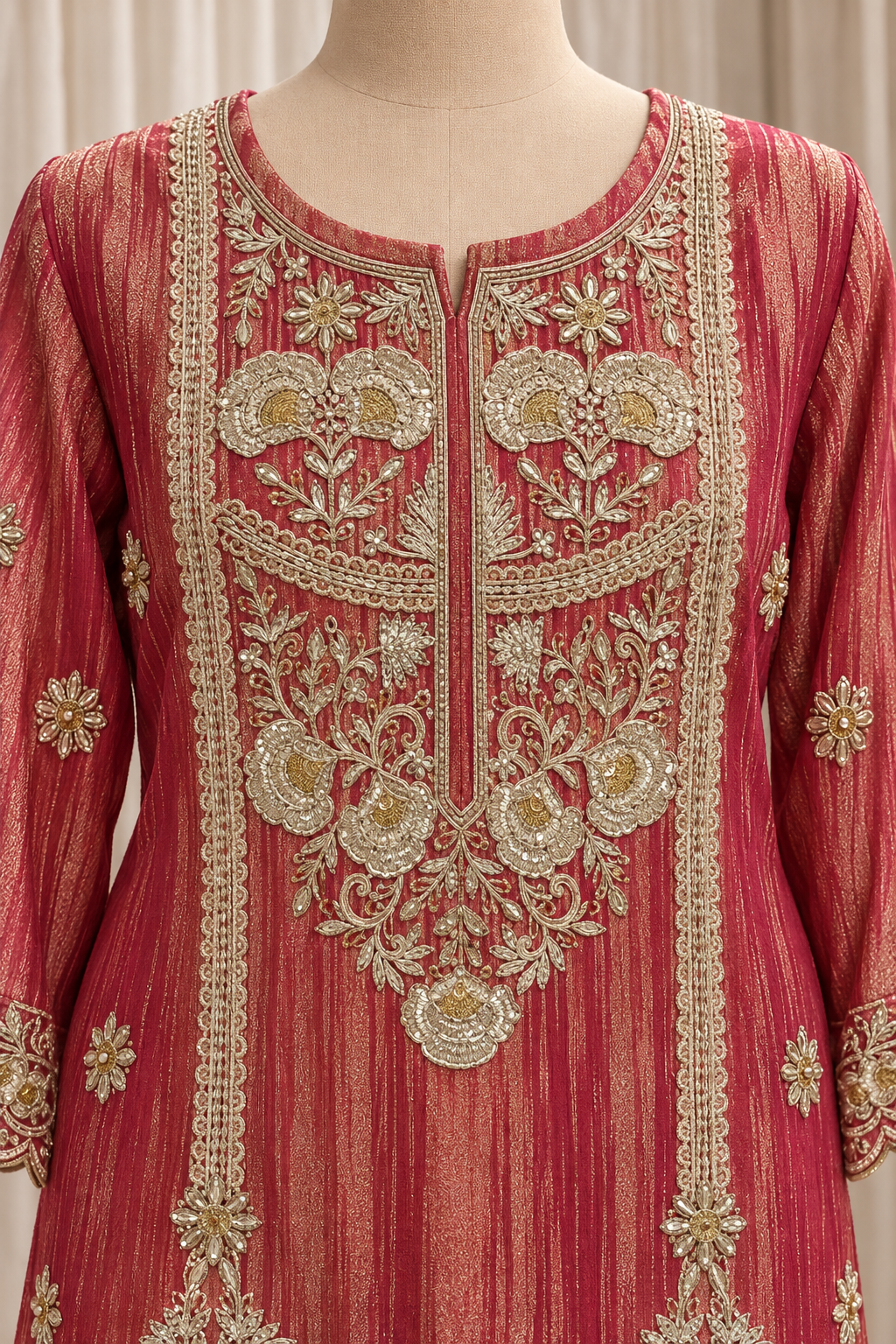 Wonderful Tissue Silk Fabric and Fuchsia Pink Color With Zari Work With Palazzo Suits