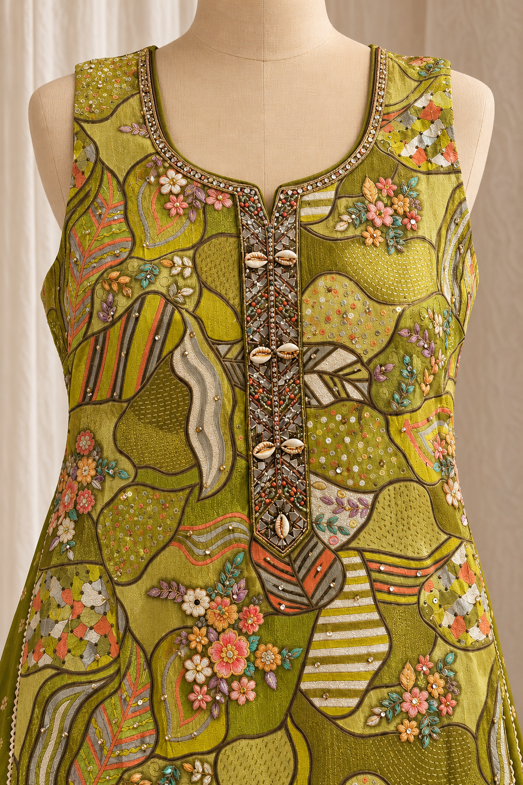Gorgeous Banarasi Chiffon Silk Fabric and Green Color With Mirror Work With Palazzo Suits