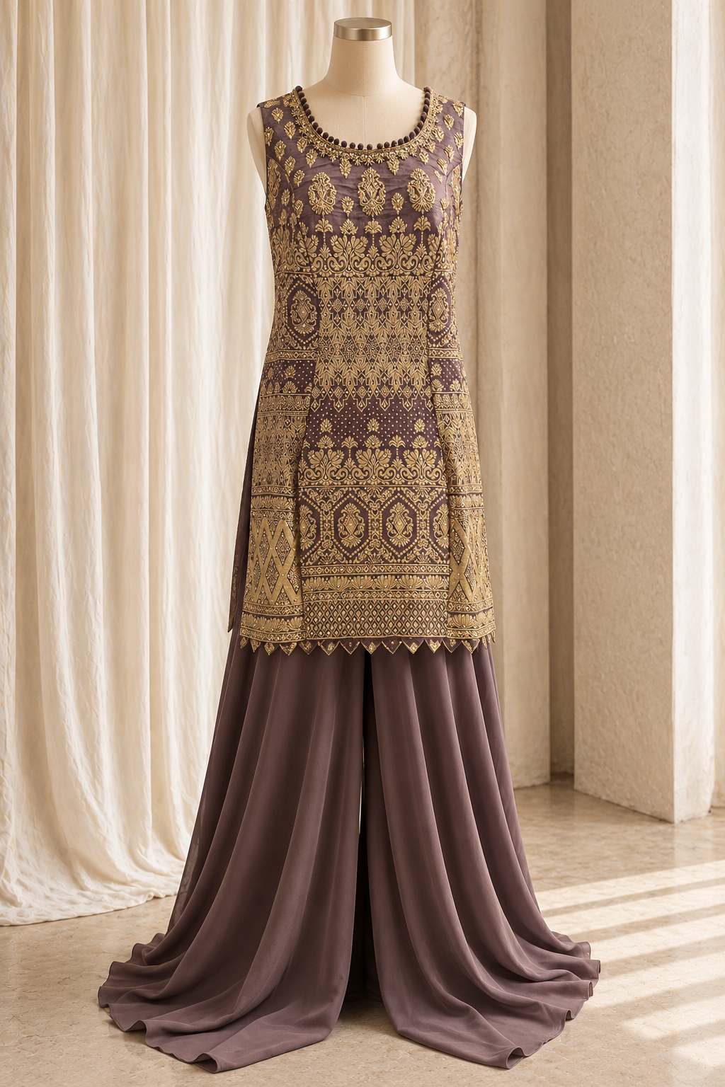 Conundrum Banarasi Brocade Fabric and Dusty Pink Color With Weaving Print Work With Palazzo Suits