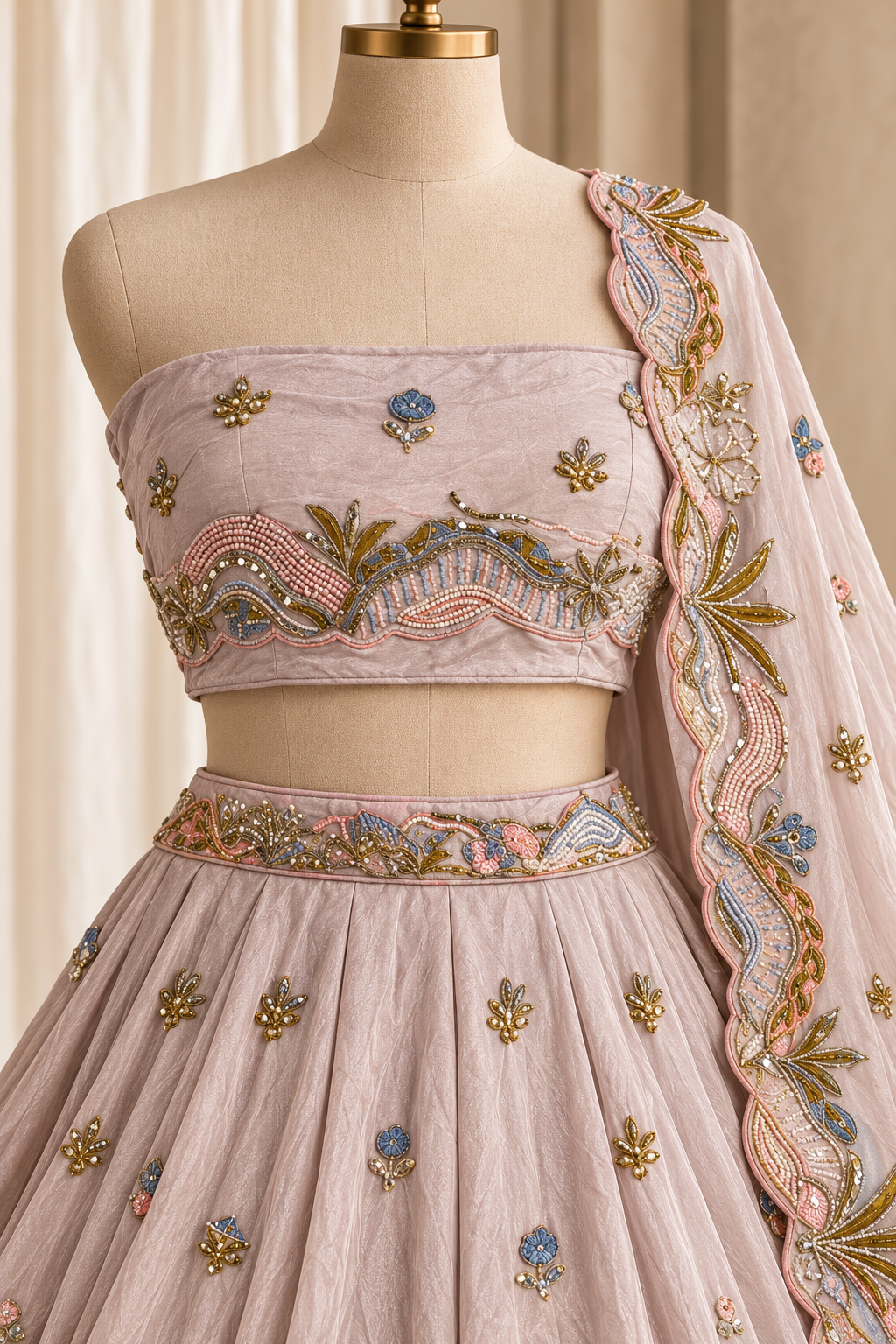 Silhouette Tissue Silk Fabric and Pink Color With Cutdana Work With Lehenga Choli