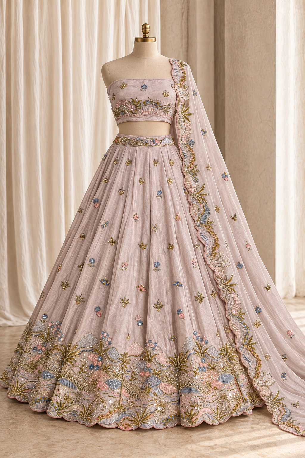 Silhouette Tissue Silk Fabric and Pink Color With Cutdana Work With Lehenga Choli