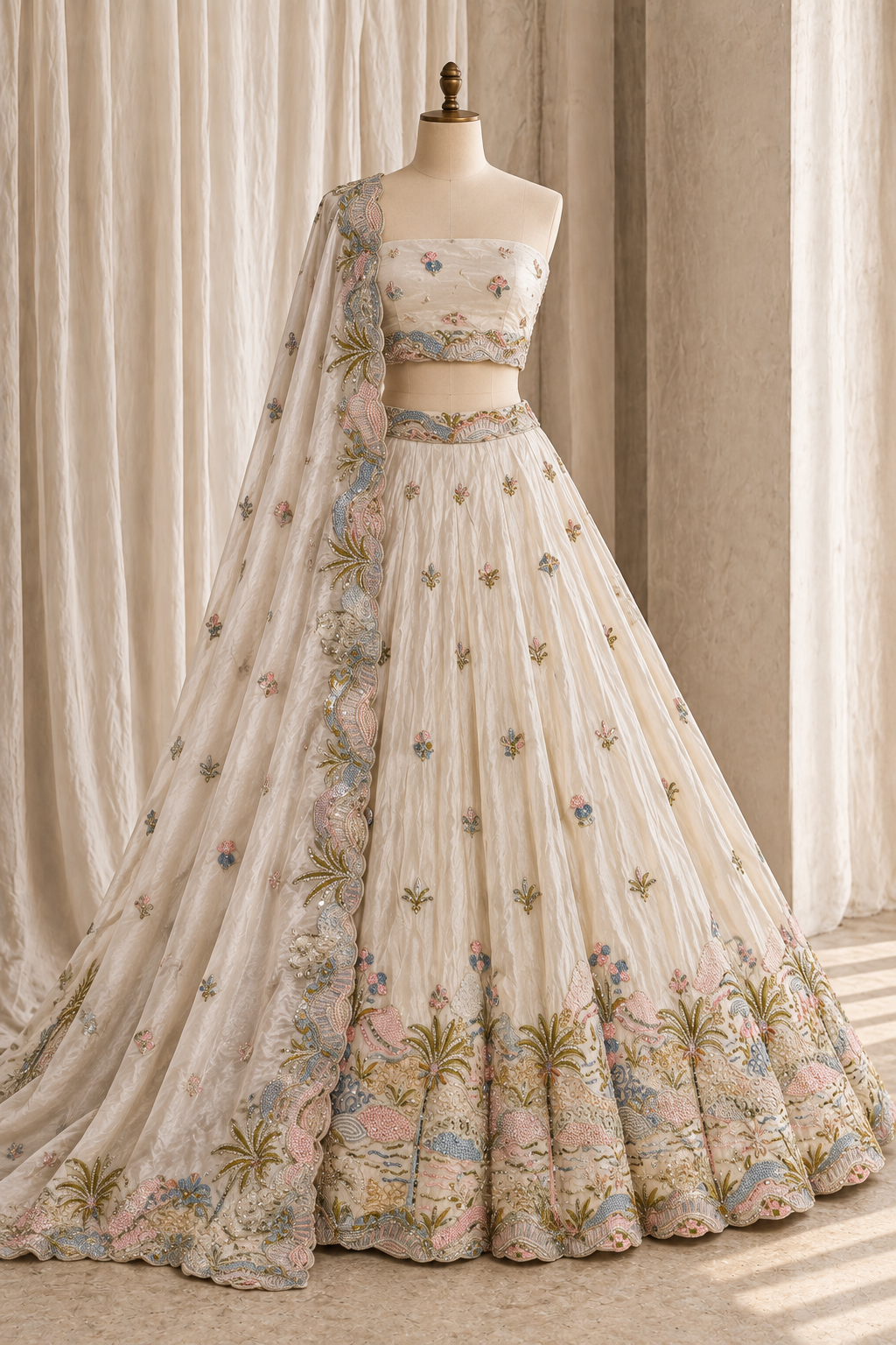 Sonorous Tissue Silk Fabric and Ivory Pink Color With Cutdana Work With Lehenga Choli