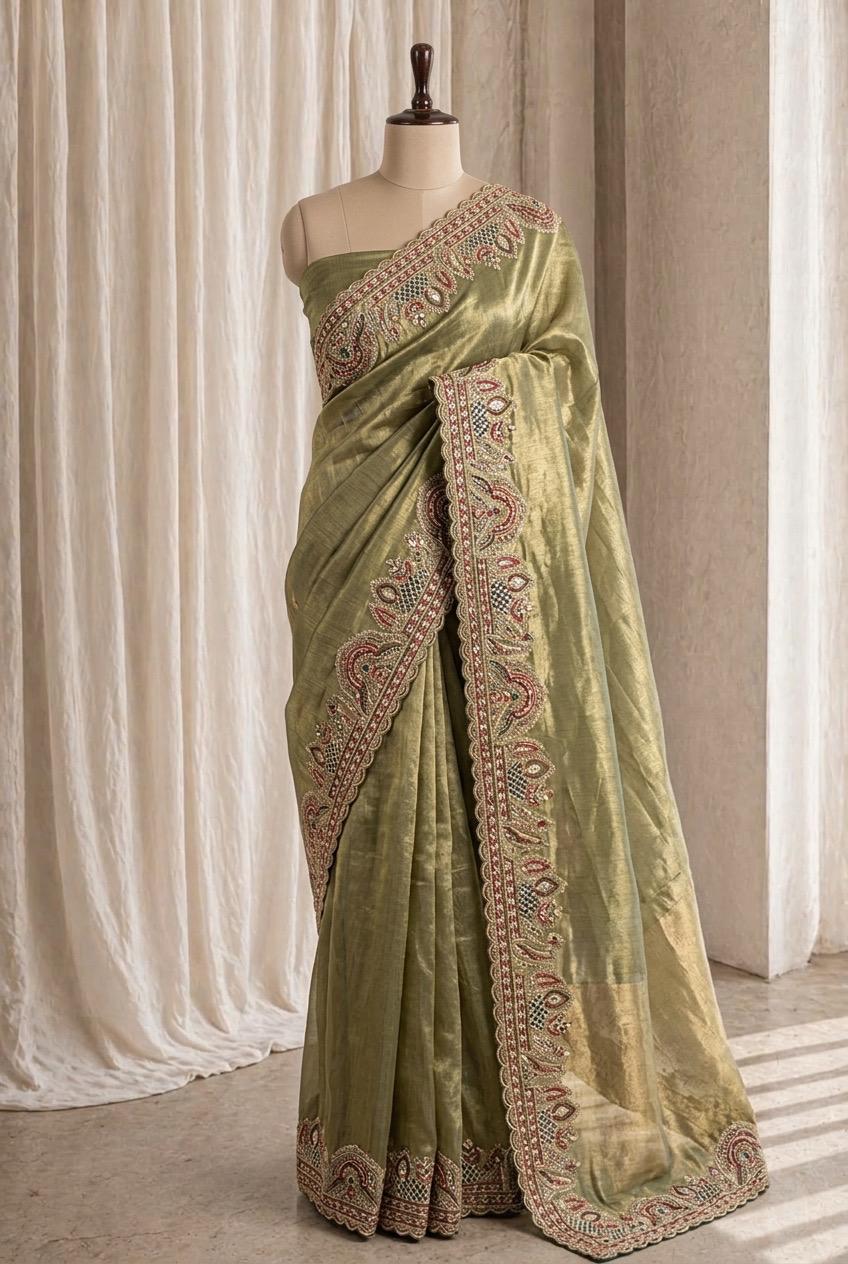 Choice Banarasi Silk Fabric and Pastel Green Color Kasab Work Saree