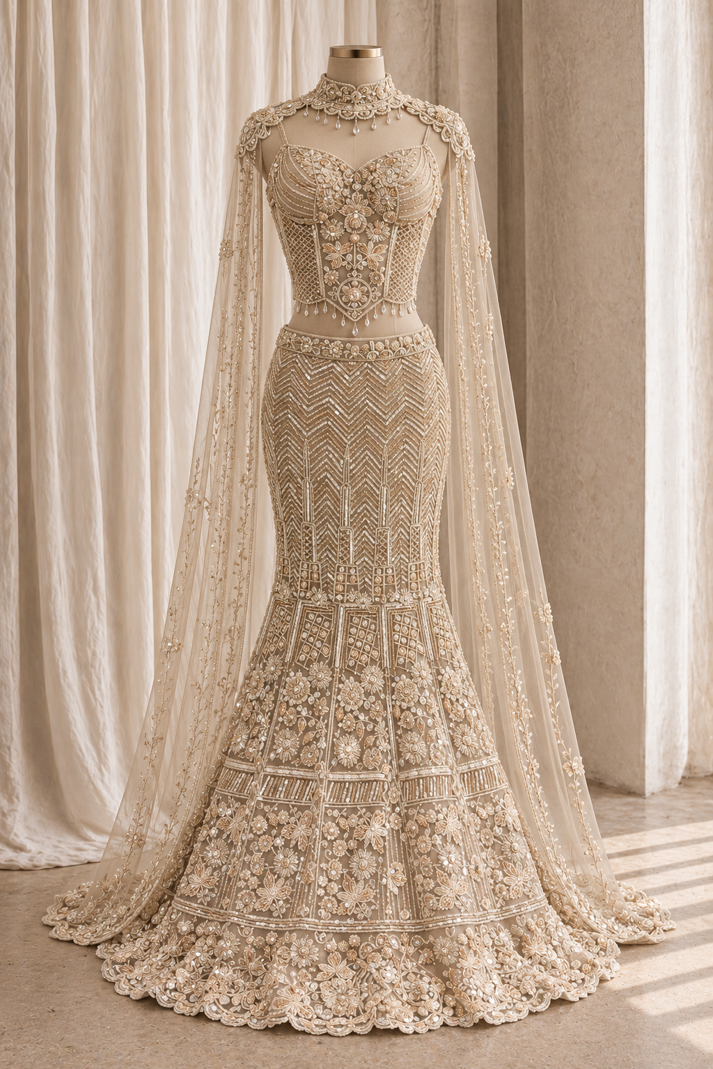 Elegance Soft Net Fabric and Ivory Color With Cutdana Work With Fishcut Lehenga Choli