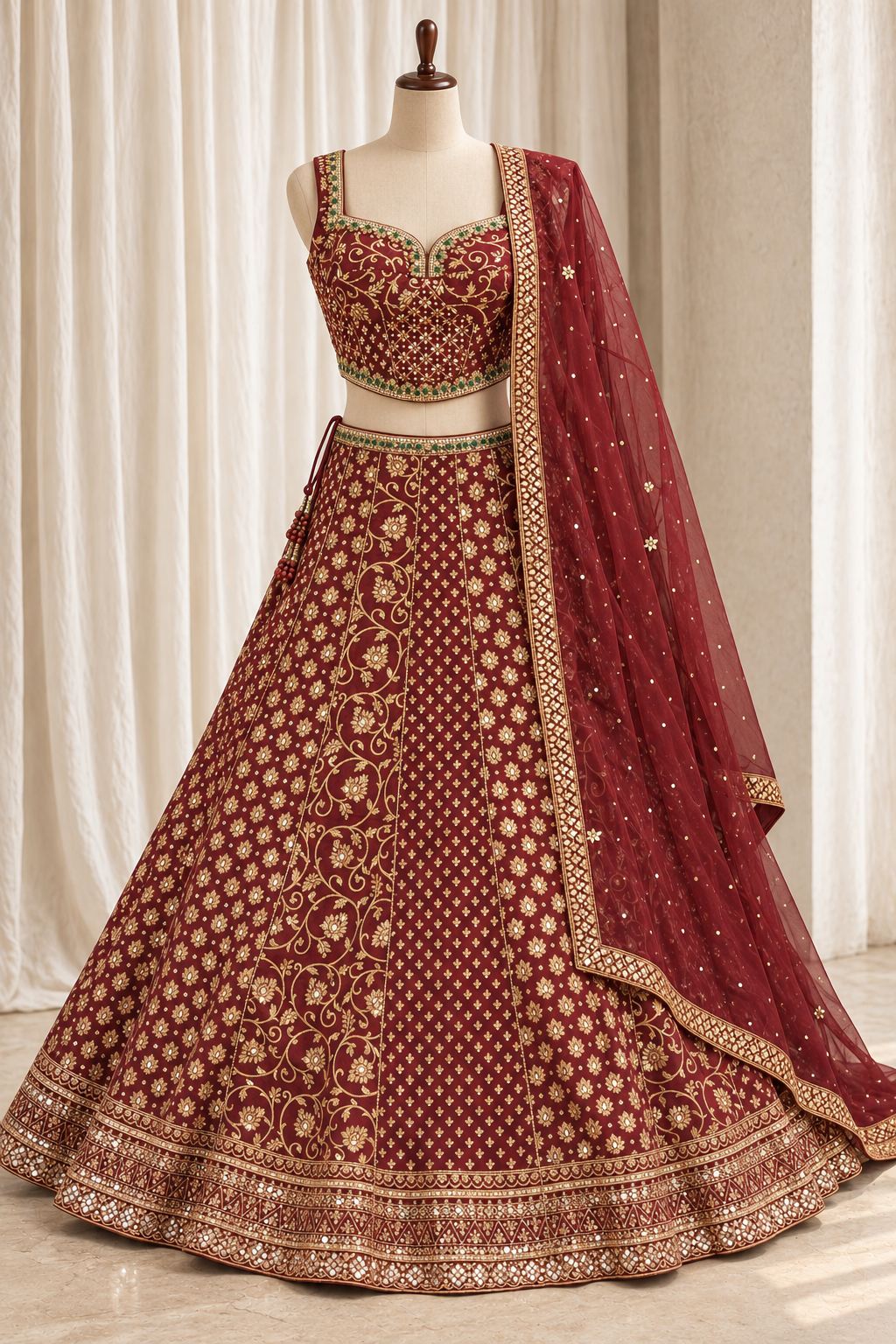 Stunning Banarasi Brocade Silk Fabric and Maroon Color With Weaving Print Work With Lehenga Choli