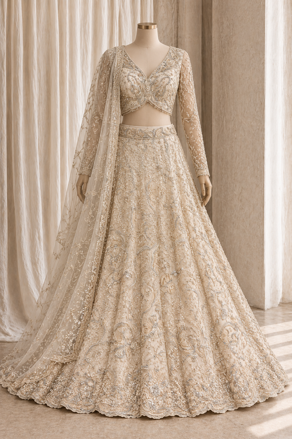 Conundrum Soft Net Fabric and Ivory Color With Zari Work With Lehenga Choli