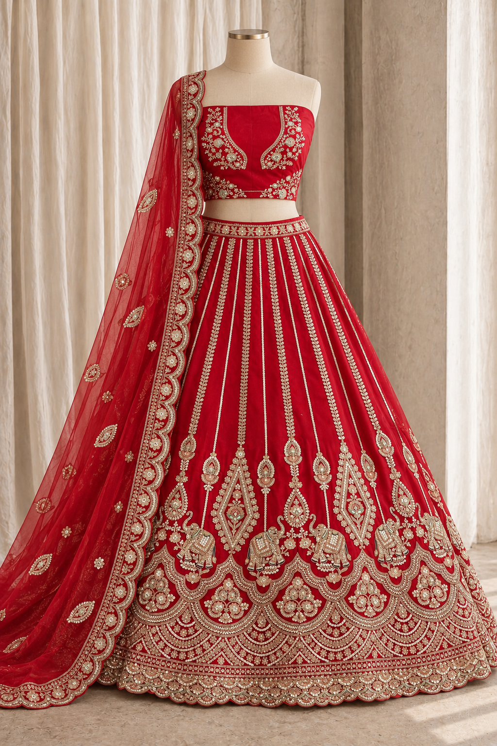 Luxury Red Lehenga on Mannequin