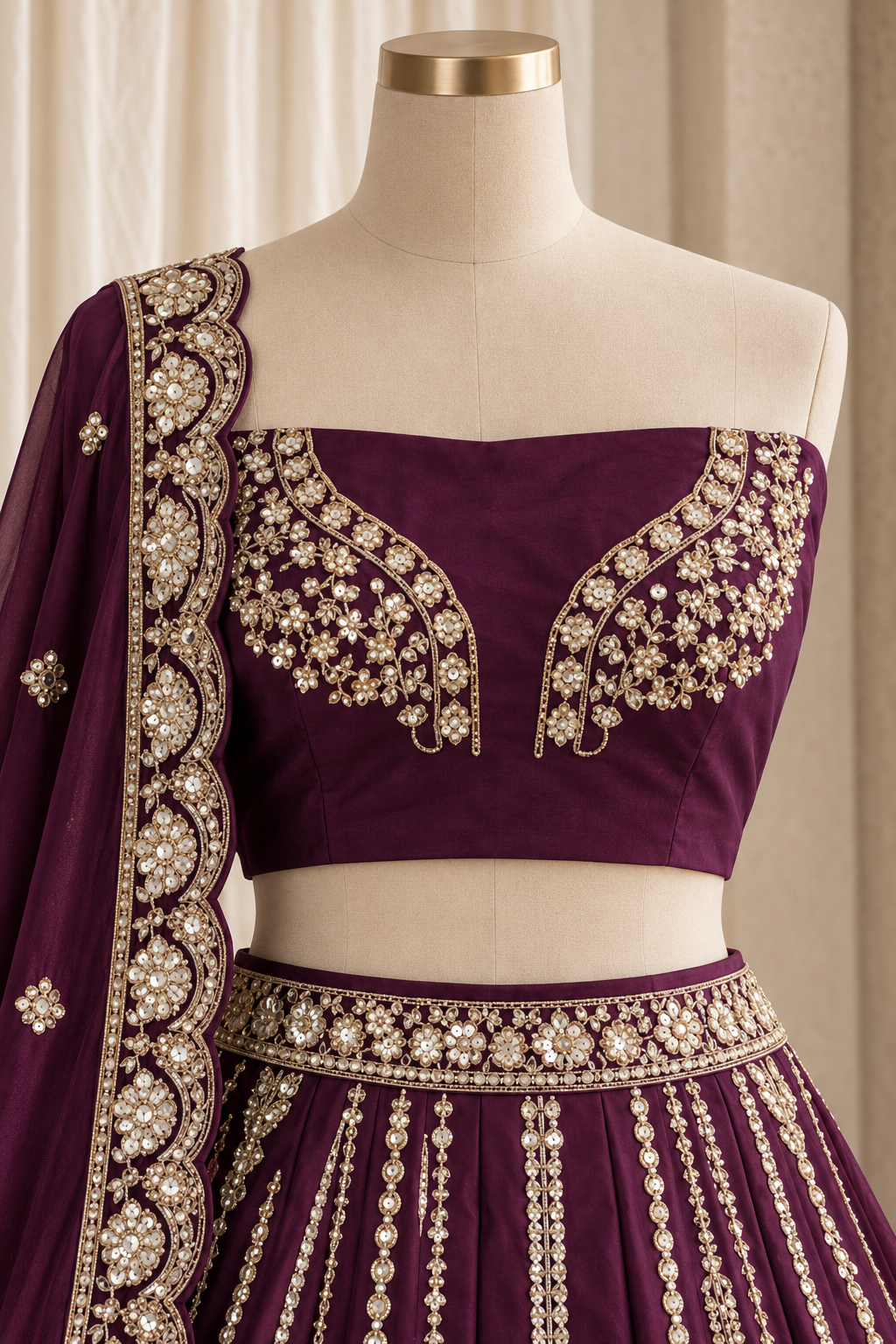 Luxury aubergine Wine lehenga with dupatta