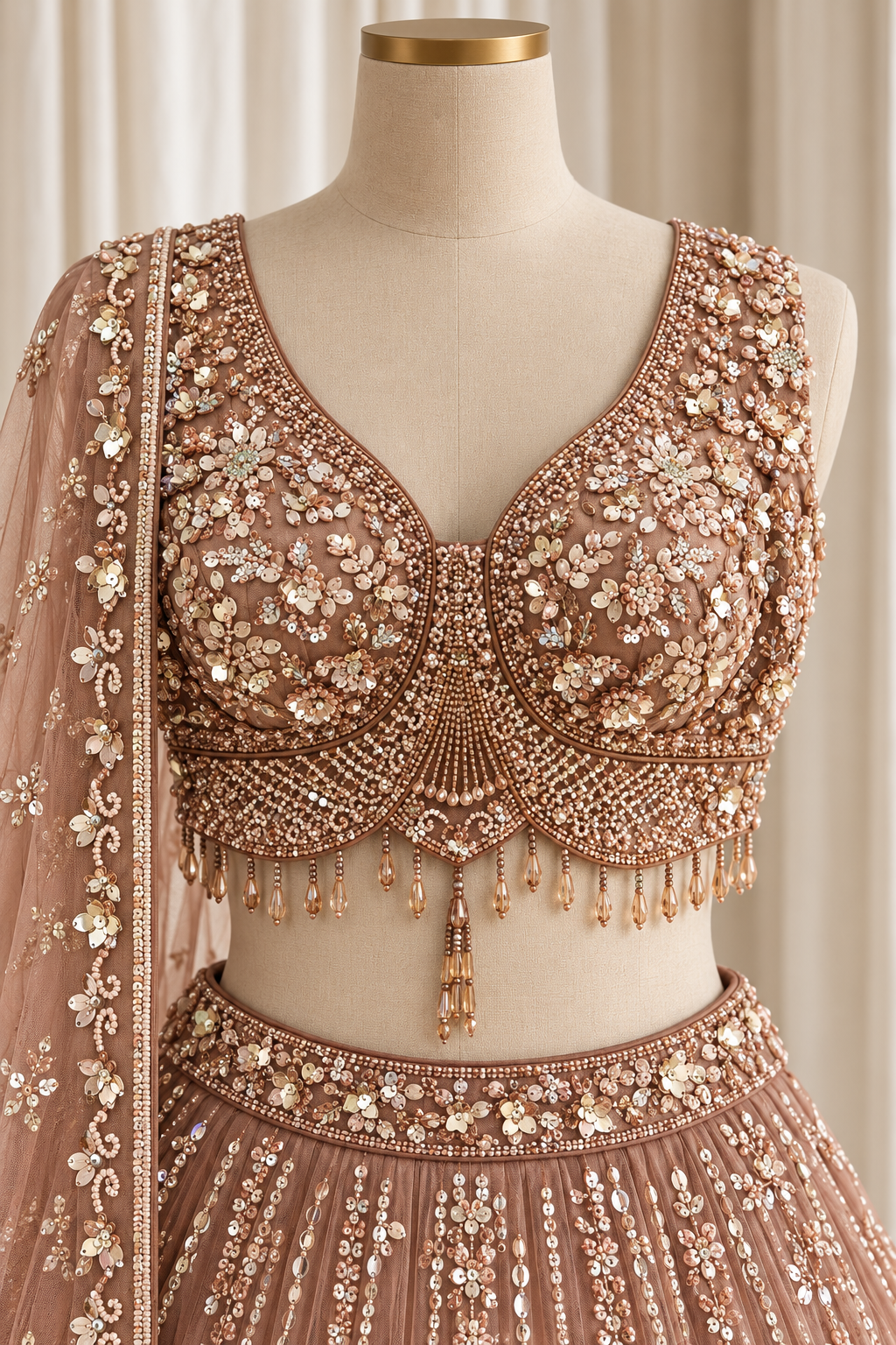 Brilliant Soft Net Fabric and Rose Gold Color With Sequins Work With Lehenga Choli