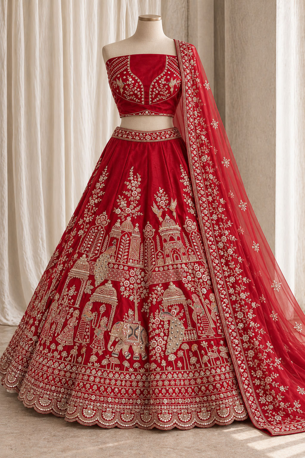Radiance red lehenga with palace embroidery