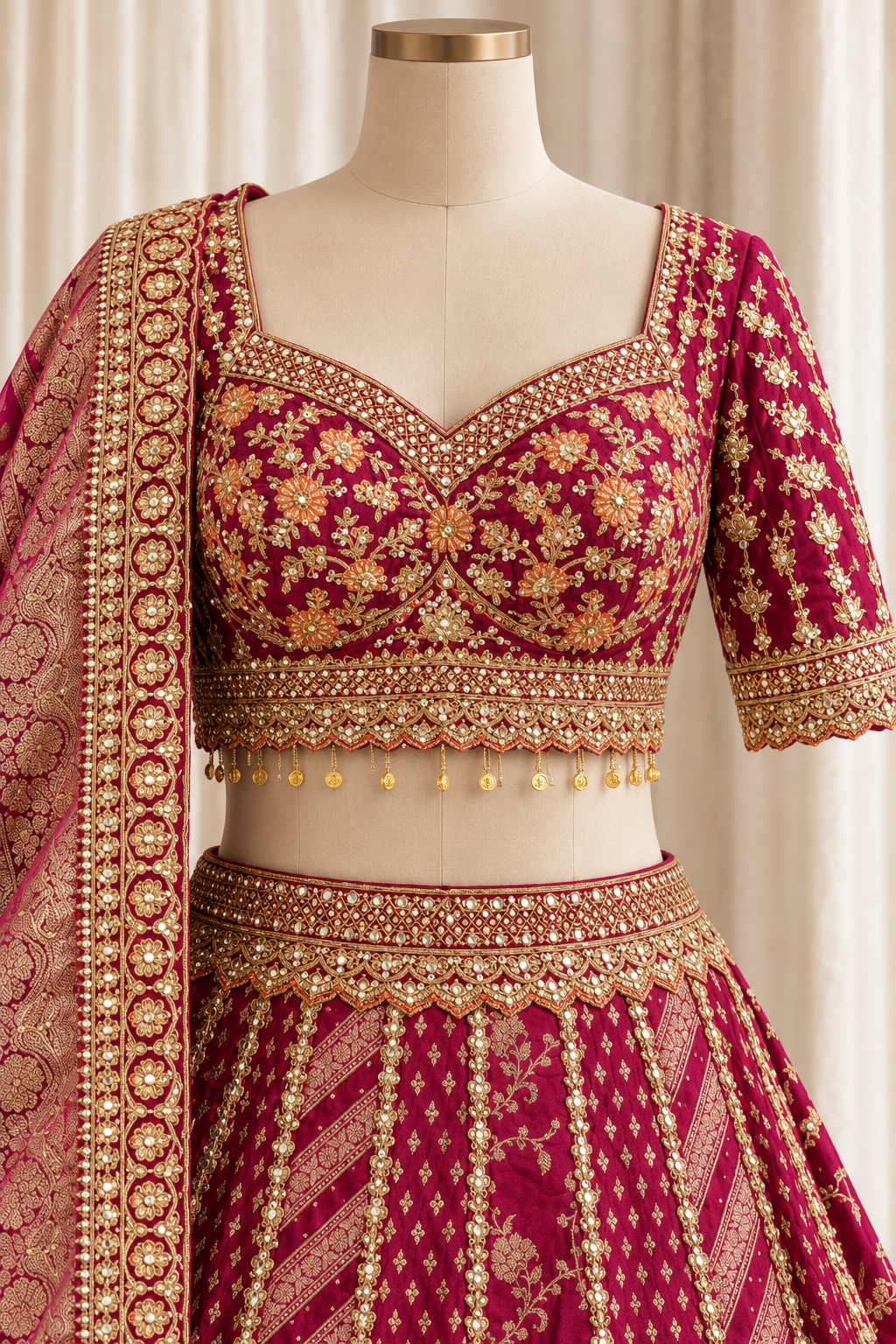 Special Dupion Silk Fabric and Rani Color With Zari Work With Lehenga Choli