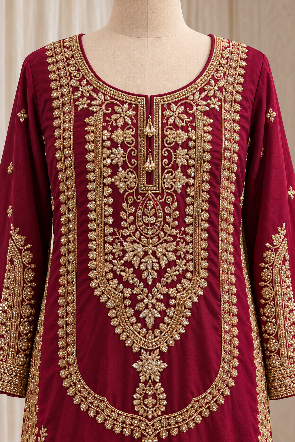 Stunning Georgette Fabric and Maroon Color With Thread Work With Palazzo Suits