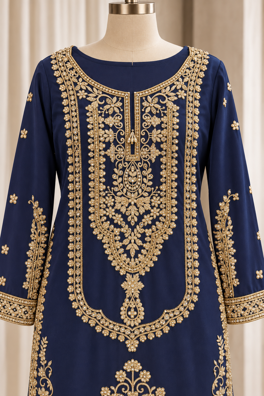 Charming Georgette Fabric and Navy Blue Color With Thread Work With Palazzo Suits