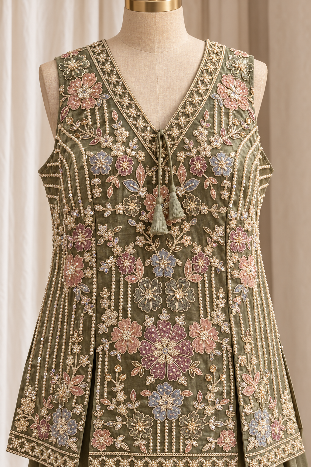 Charming Tissue Silk Fabric and Olive Green Color With Embroidery Work With Palazzo Suits