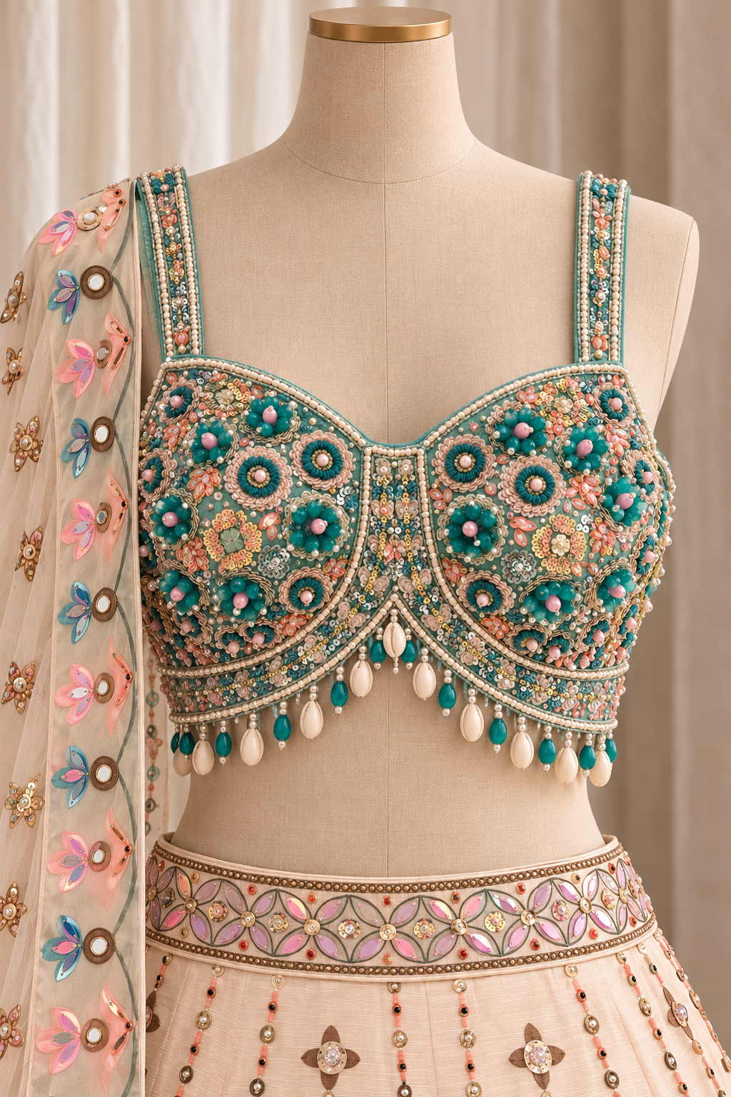 Breathtaking Art Silk Fabric and Ivory N Grey Blue Color With PDP Work With Lehenga Choli