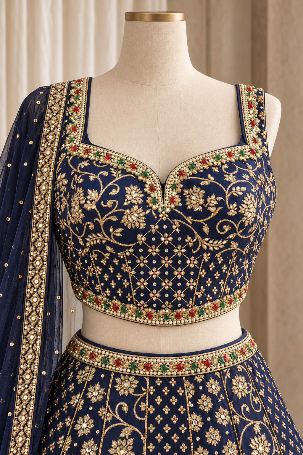 Gentle Banarasi Brocade Silk Fabric and Navy Blue Color With Weaving Print Work With Lehenga Choli