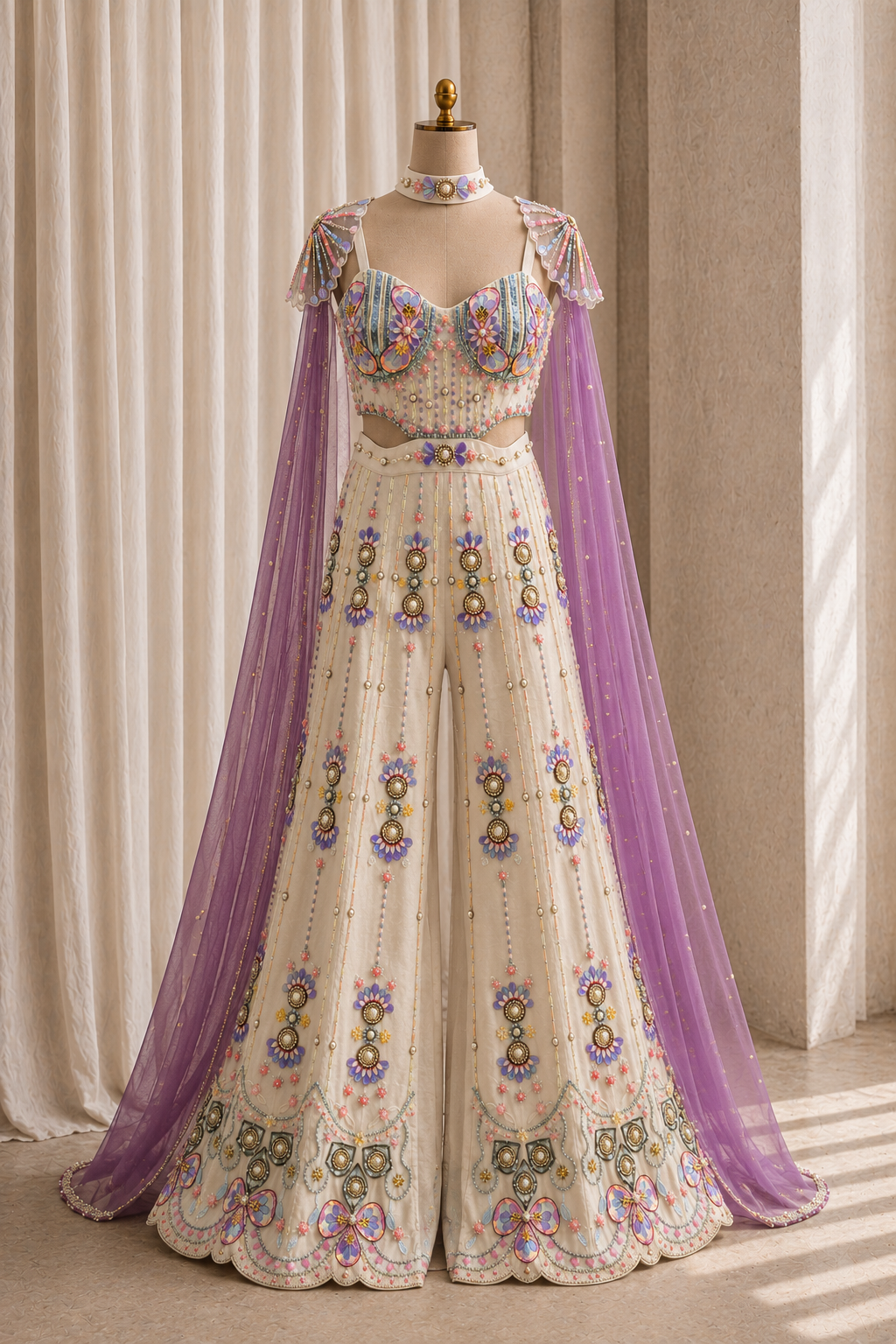 Beauteous Moti Work and Raw Silk Fabric Ivory Color Jamsut PDP Style Suits