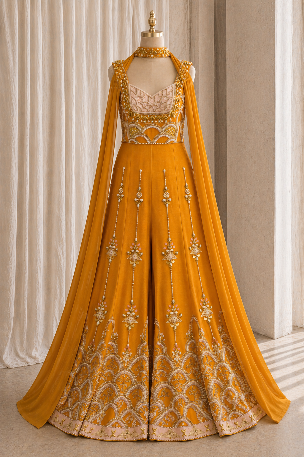 Charming Diamond Work and Raw Silk Fabric Mustard Color Jamsut PDP Style Suits