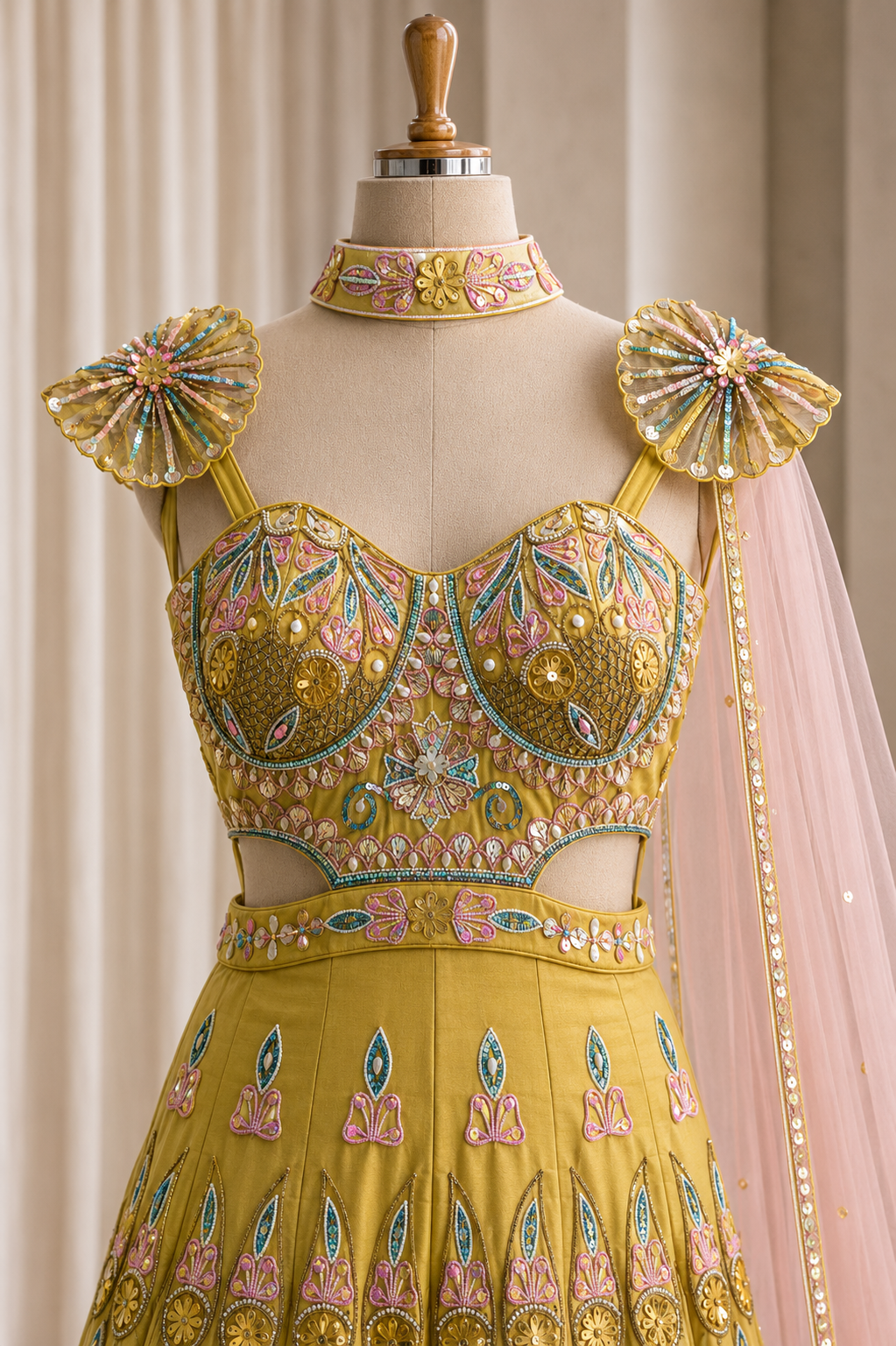 Magnificent Moti Work and Raw Silk Fabric Mustard Color Jamsut PDP Style Suits