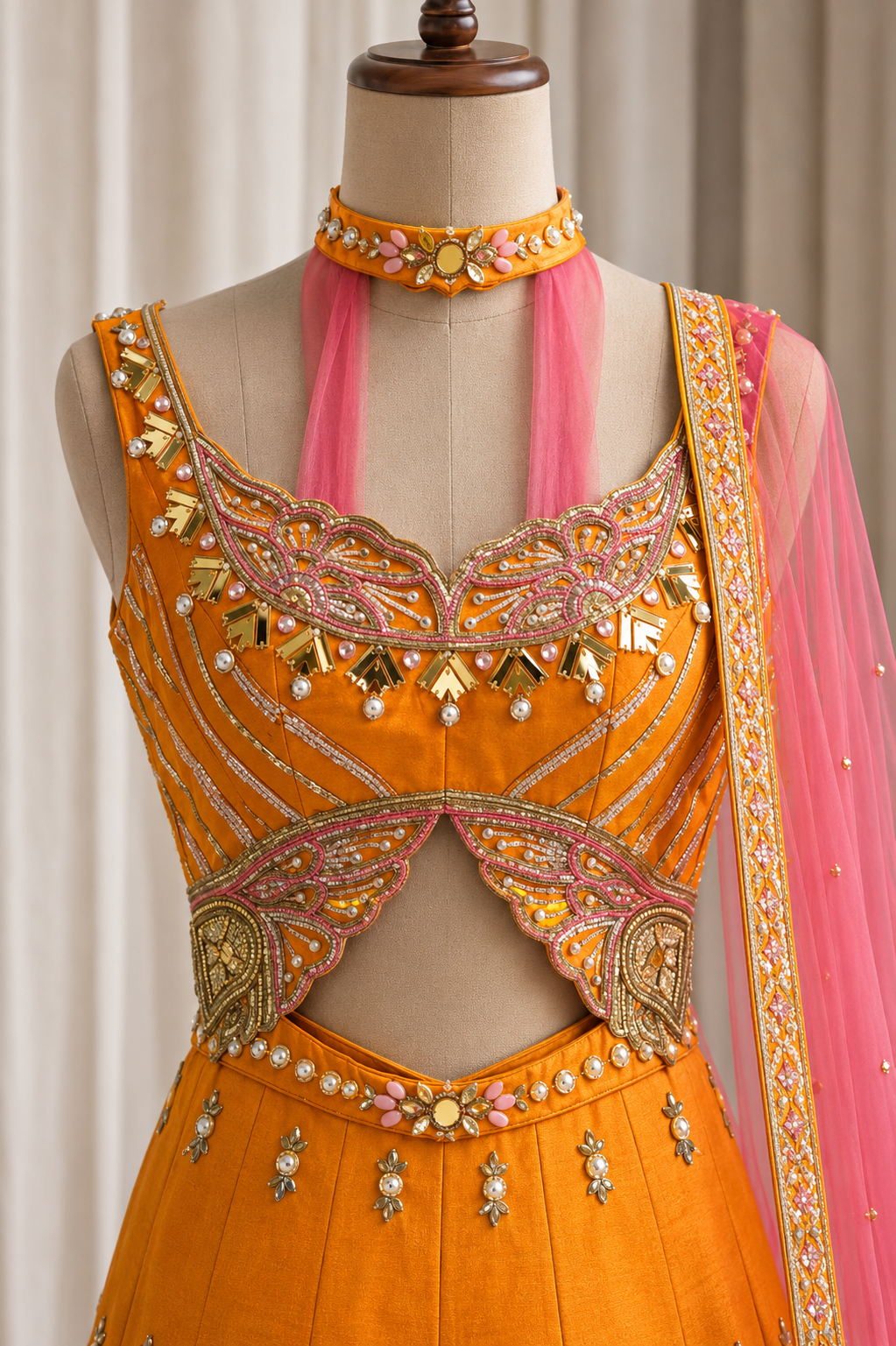Important Mirror Work and Raw Silk Fabric Orange Color Jamsut PDP Style Suit