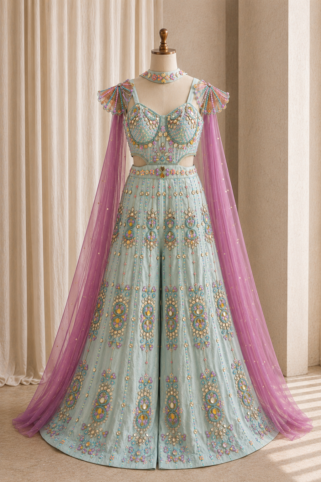 Delightful Sequins Work and Raw Silk Fabric Sky Blue Color Jamsut PDP Style Suits