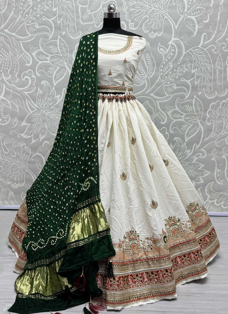 A Line Lehenga Choli Lucknowi work Silk in White