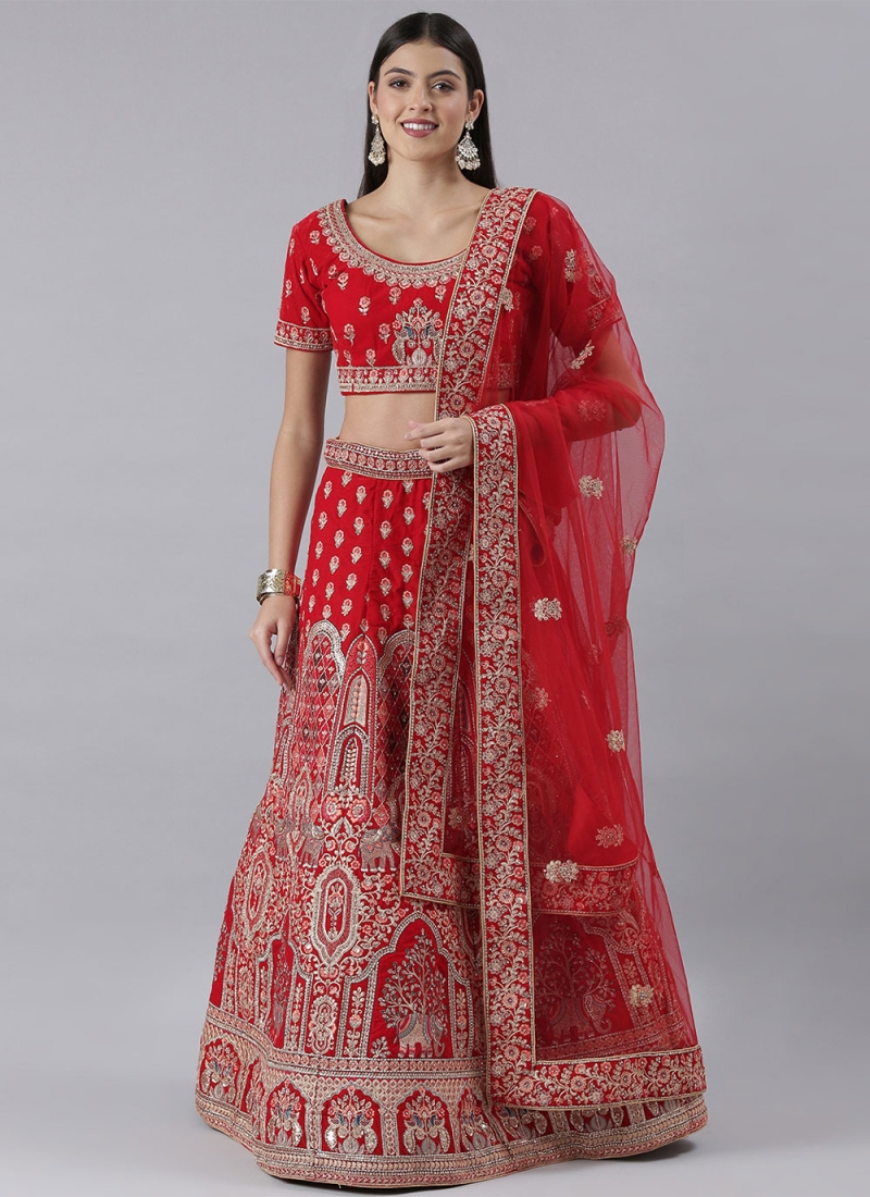 A Line Lehenga Choli Resham Silk in Red