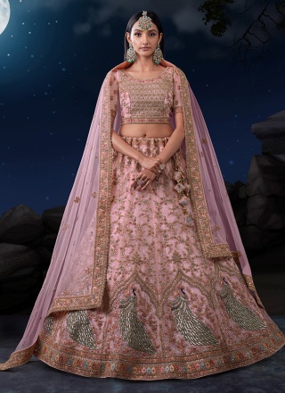 A Line Lehenga Choli Sequins Net in Pink