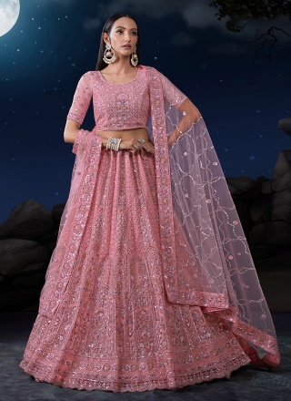 A Line Lehenga Choli Zari Net in Pink