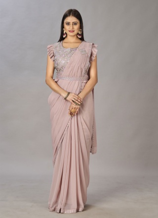 Absorbing Pink Embroidered Saree