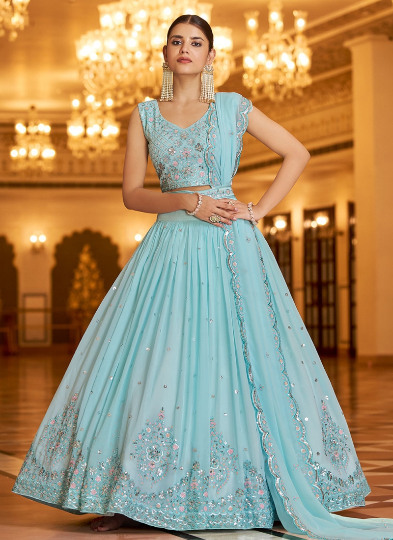 Alluring Aqua Blue Wedding Trendy Lehenga Choli