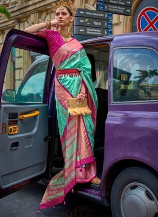 Alluring Silk Patola Print Sea Green Trendy Saree