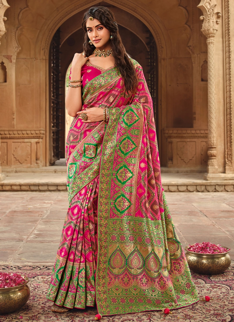 Alluring Silk Pink Weaving Trendy Saree
