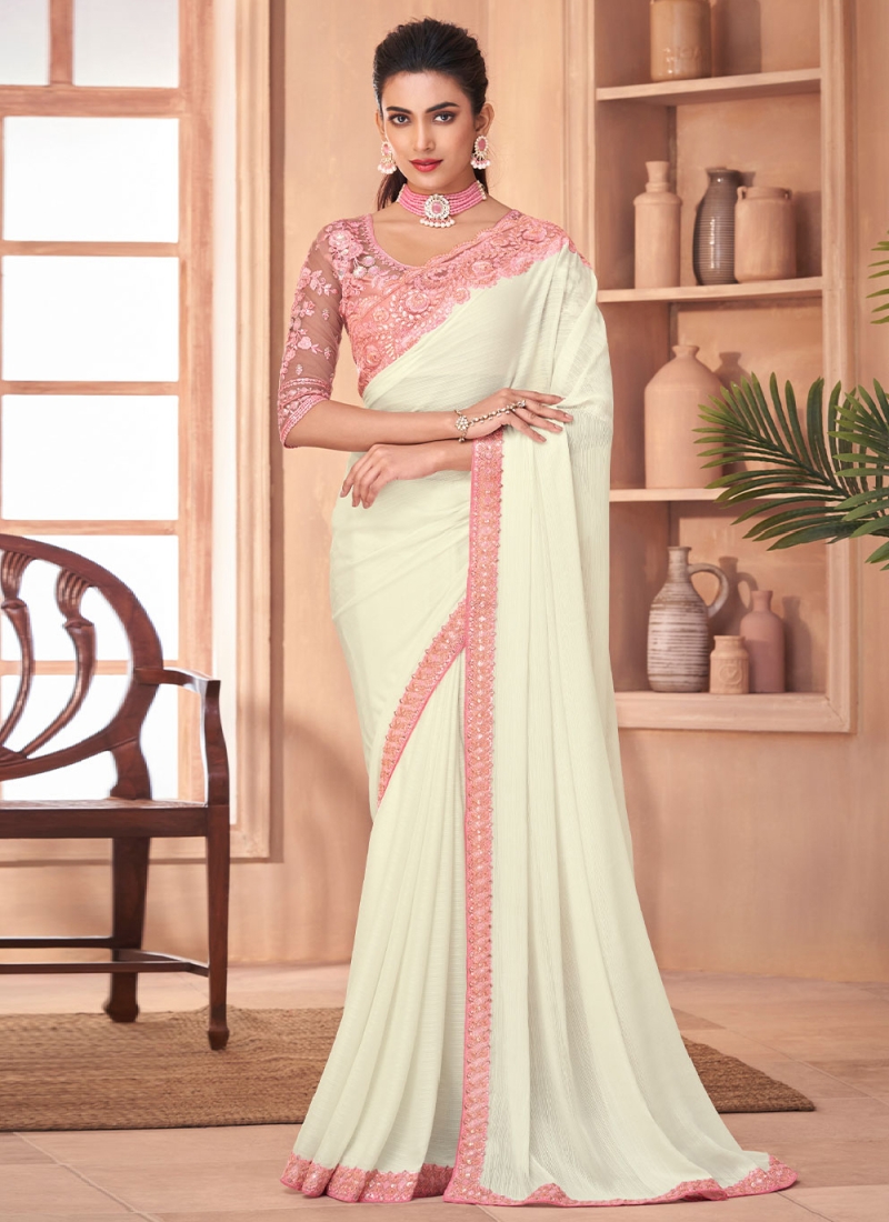 Amazing Silk Off White Border Contemporary Style Saree