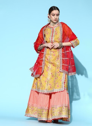 Amusing Printed Cotton Multi Colour Sharara Set