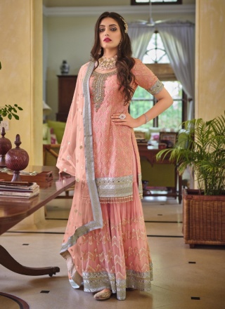 Appealing Faux Georgette Hand Embroidery Palazzo Salwar Kameez