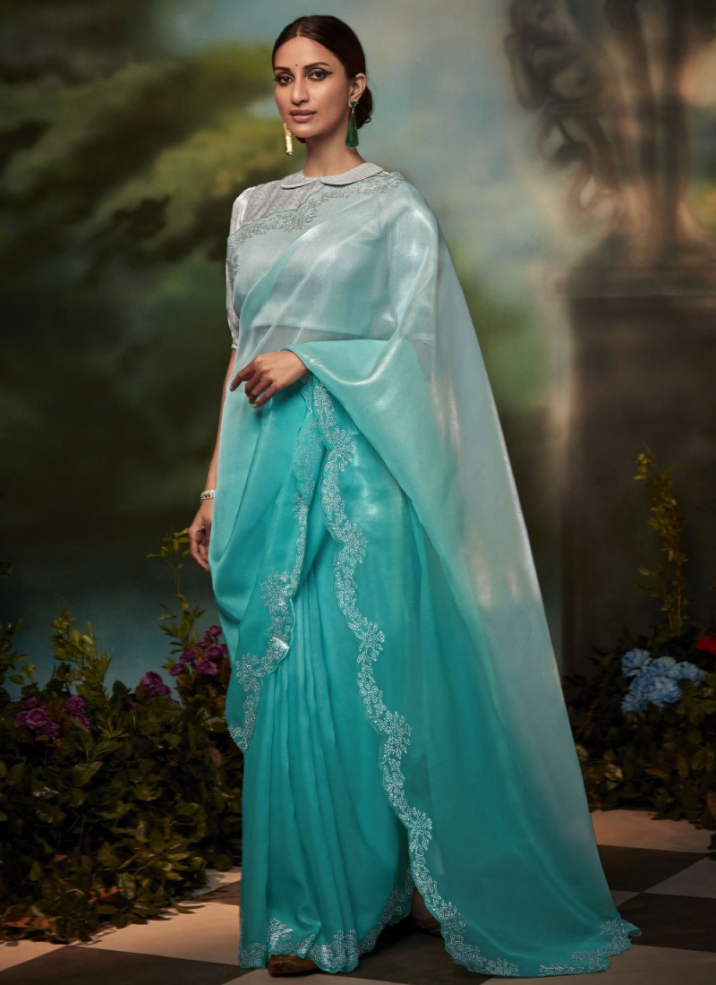 Aqua Blue Color Classic Saree