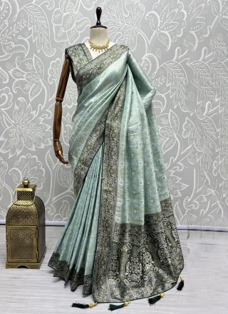 Aqua Blue Weaving Kanjivaram Silk Trendy Saree
