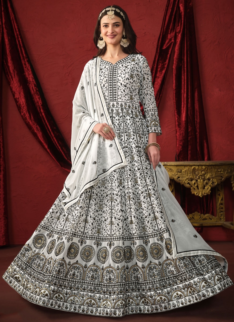 Arresting Faux Georgette Embroidered Trendy Floor Length Suit