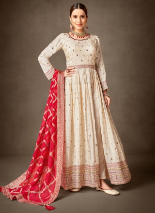 Arresting Jacquard Silk Embroidered Salwar Suit