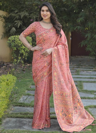 Arresting Peach Engagement Contemporary Saree