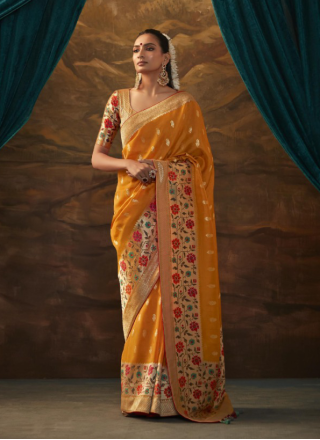 Art Banarasi Silk Weaving Print Contemporary Saree