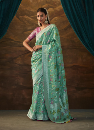 Art Banarasi Silk Weaving Print Contemporary Saree