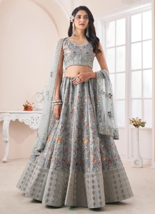 Art Silk Dori Work Grey A Line Lehenga Choli