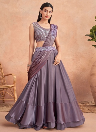 Art Silk Mauve  Designer Lehenga Style Saree