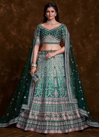 Art Silk Thread Sea Green Trendy Lehenga Choli